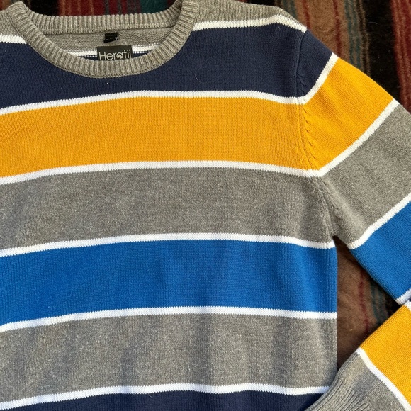 Blue/yellow/gray striped crewneck sweater - Picture 2 of 4